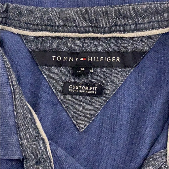 Tommy Hilfiger custom fit polo blue white grey - Picture 3 of 4